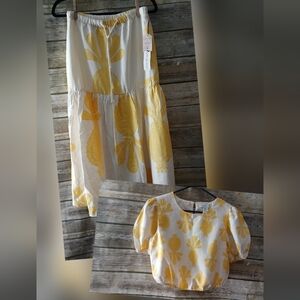 Yellow Patterned Skirt With Matching Cropped Top